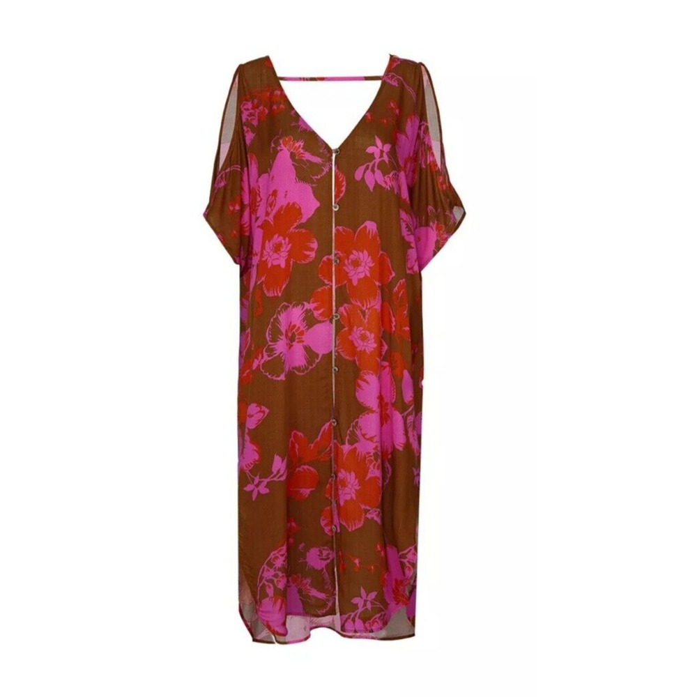 CAbi Dress Women XS/S/Med #5989 Tahitian Coverup Floral Pink Caftan Resort NEW